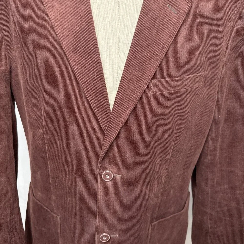Saks Fifth Avenue Corduroy Blazer Sport Coat Jacket Maroon Mens L Burgundy